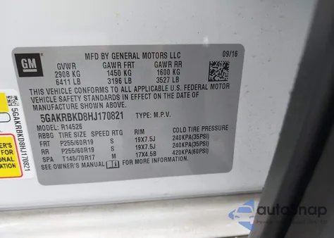 2017 Buick Enclave Leather z USA, uszkodzony, nr VIN 5GAKRBKD8HJ170821